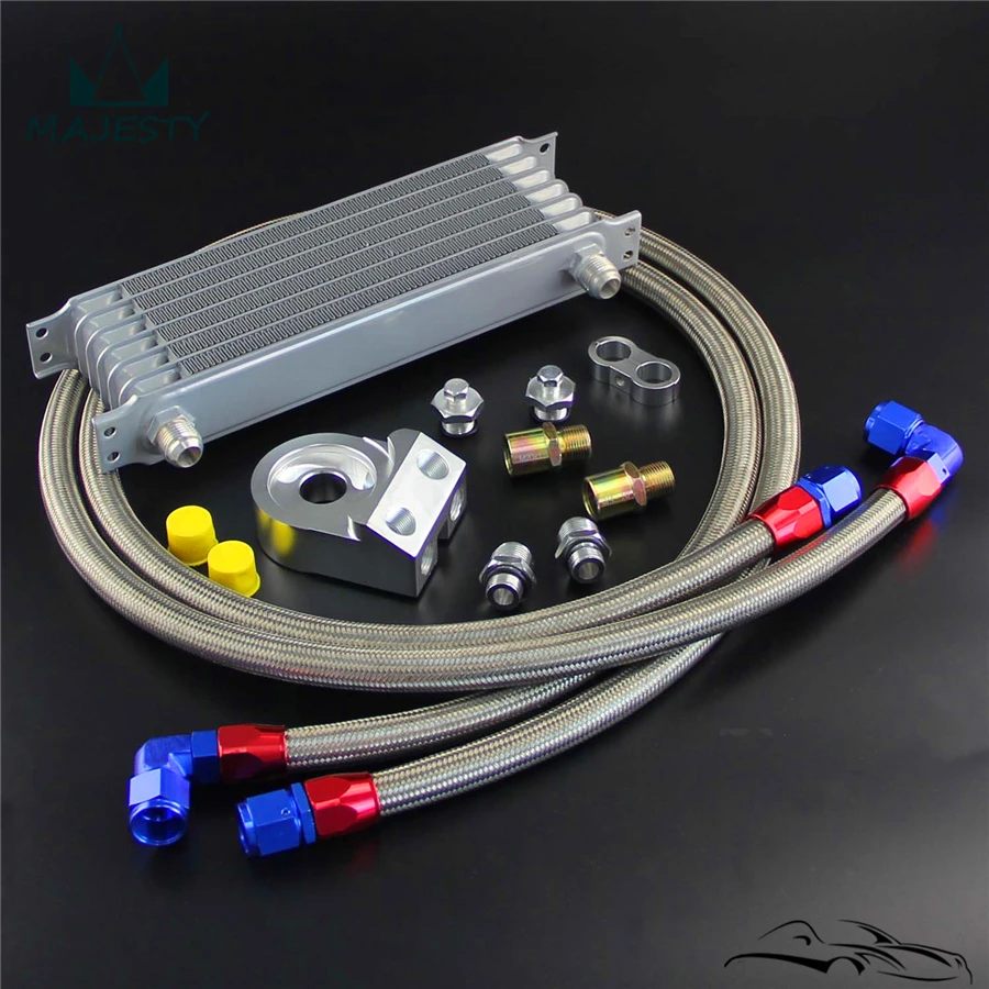 

7 Row AN10 Universal Trust Oil Cooler + 3/4*16 & M20*1.5 Filter Adapter Hose Kit