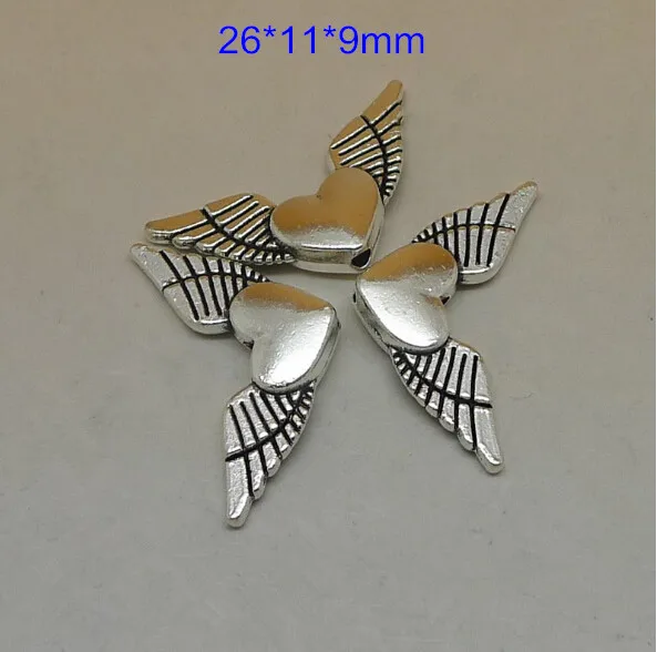 100 шт тибетское серебряное сердце разделитель &quotкрылья&quot бусины 26*11*9