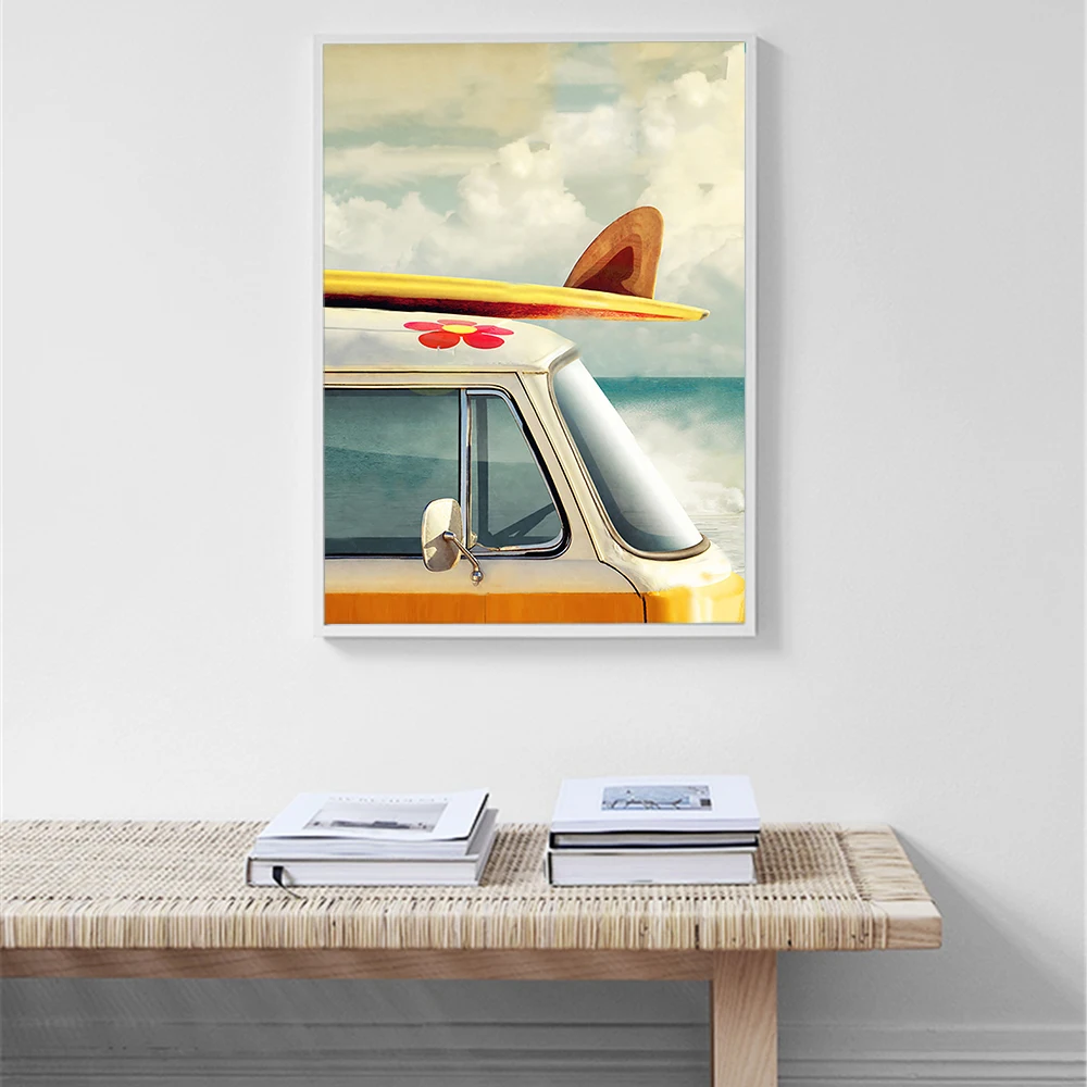 

Modern Home Decoration Seascape Posters and Prints Surfing Bus Canvas Paintings Hd Print Wall Art Picture for living Room