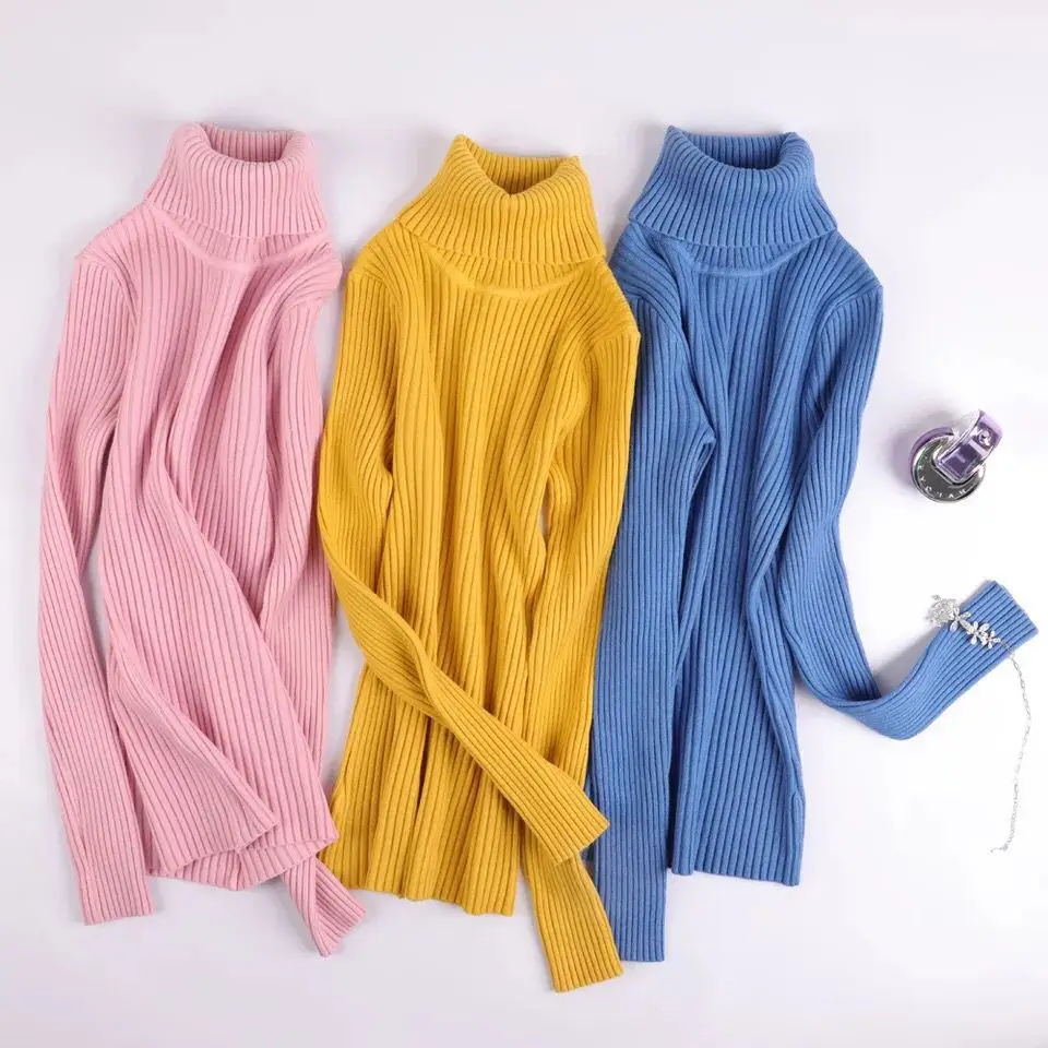 Fashion Autumn Women's Sweaters Solid Color Top Ladies Turtle Neck Pullover Long Sleeve Slim Jumper Knitted Basic Office Tops | Женская