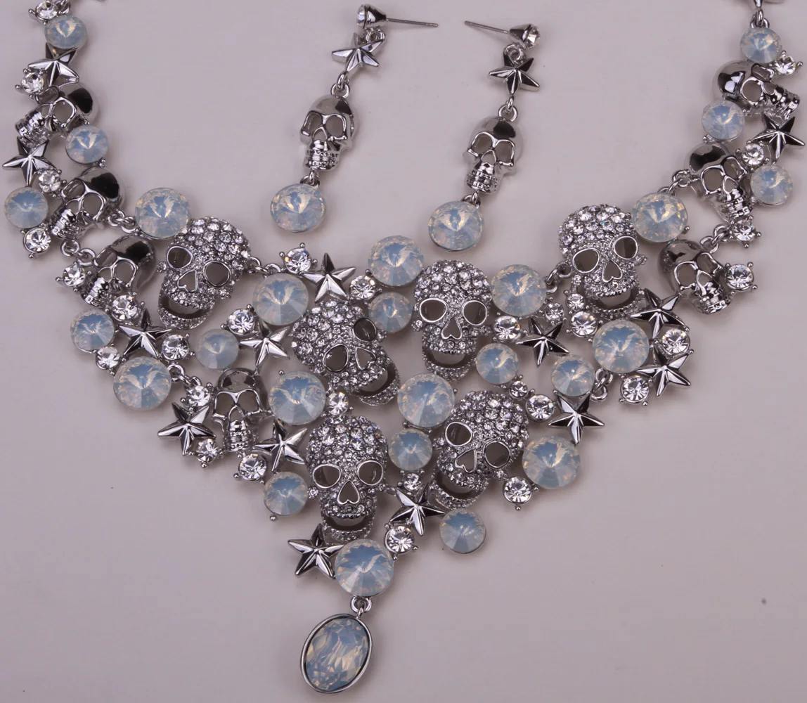 Skull star necklace earrings sets women biker jewelry gifts W/ crystal antique silver color NC03 wholesale dropshipping | Украшения и