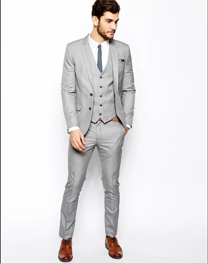 Светло серые модные мужские костюмы Custome Homme смокинги Terno приталенная брендовая