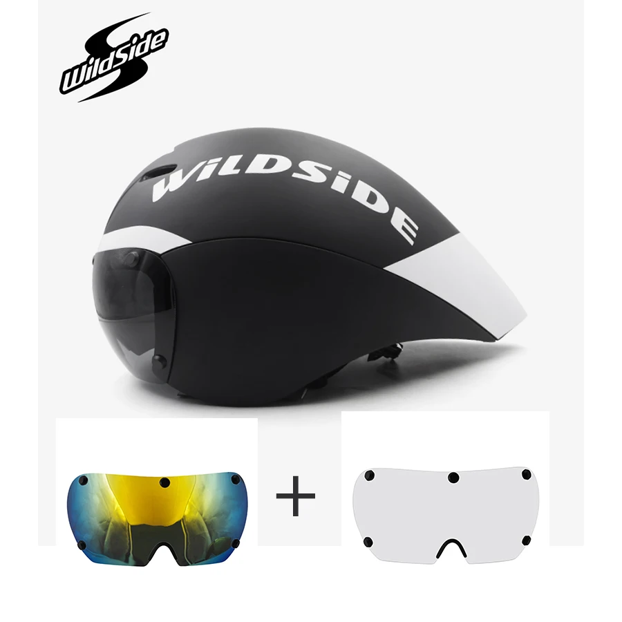 black with 3lens Велосипедный шлем с 3 линзами и магнитными очками, шлем для триатлона, велосипедный шлем для пробного времени, пневматические велосипедные шлемы TT для шоссейных гонок - Цвет: black with 3lens