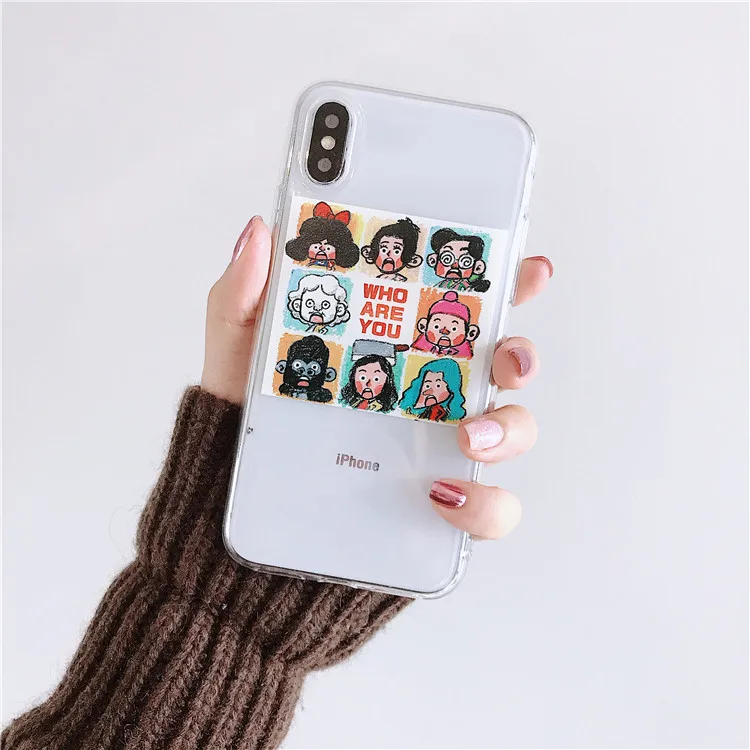 Funny Art illustration Korean Phone Case For iPhone X Xs XR XSmax 7 Puls 6 6S 8 Cases Soft TPU Clear Transparent Cover |