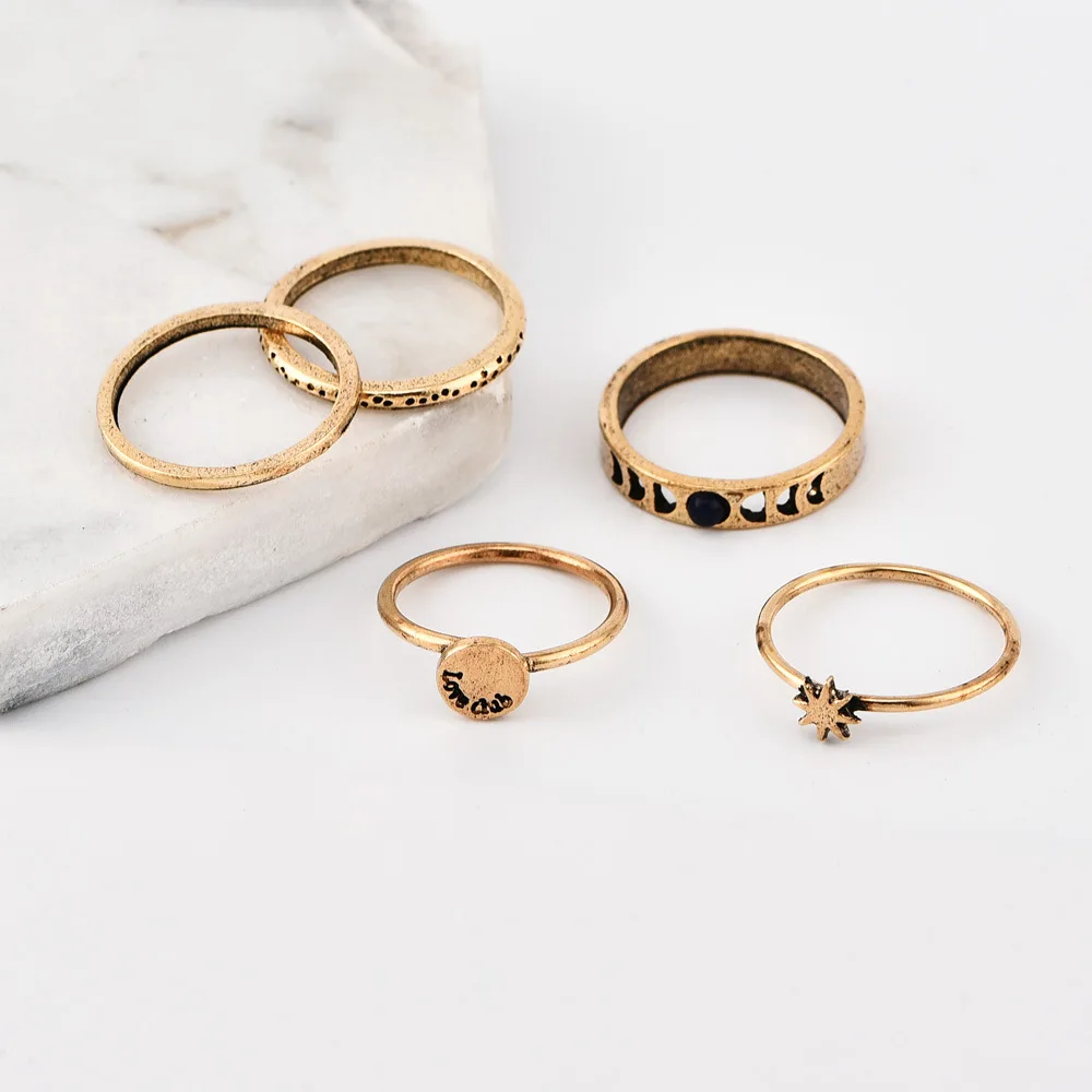 Fashion simple retro star moon women's ring combination hipster street shooting | Украшения и аксессуары