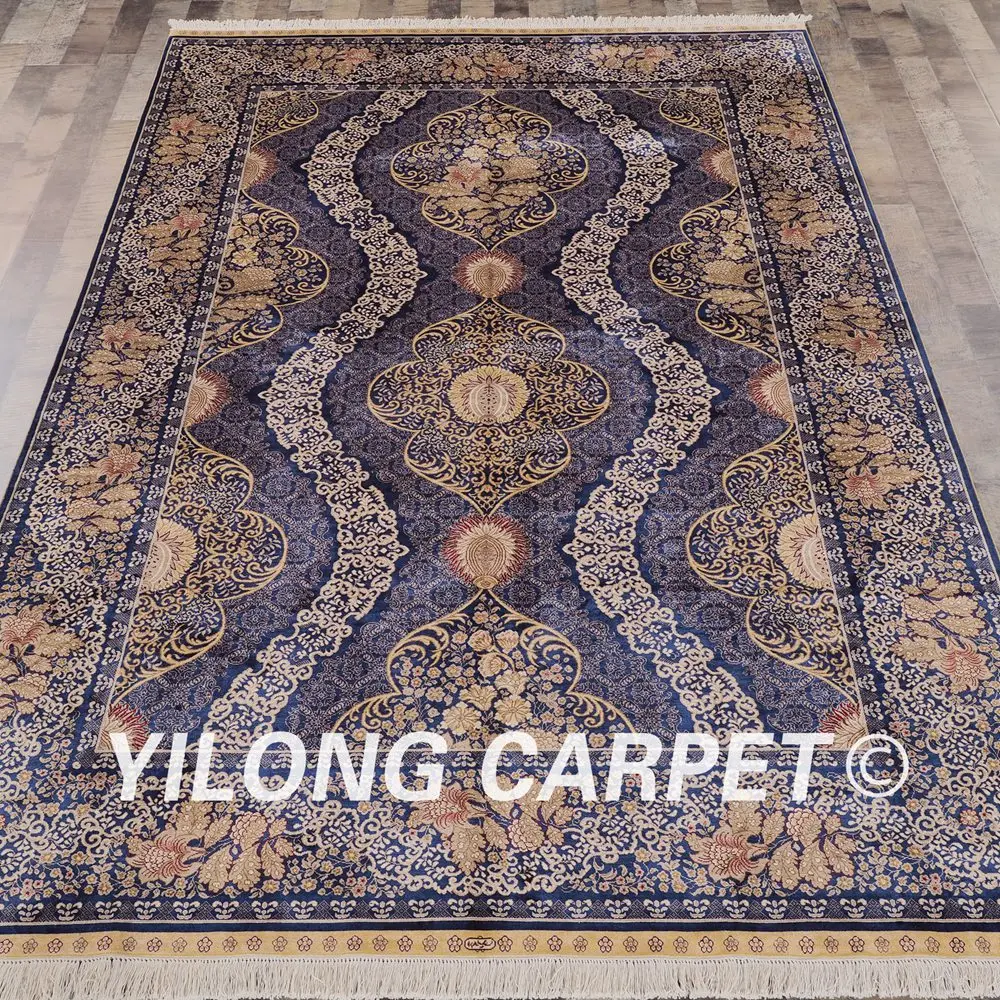 Yilong 6 'x 9' Турецкий Дизайн Ковер Ручной работы синий шелк восточные красивые