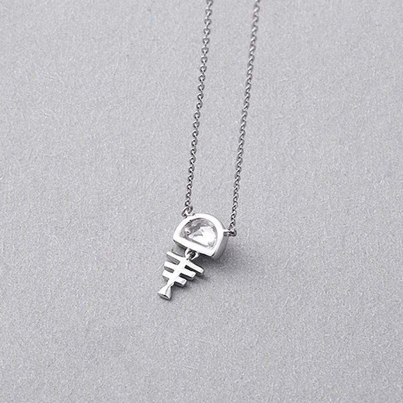 SpringLight Cute Fish Bone Pendant Real 925 Sterling Silver Handmade Design Fine Jewelry Simple Animal Necklace for Women Gift | Украшения