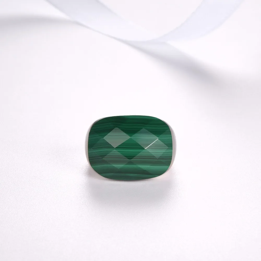 Hutang Malachite Engagement Rings Checkerboard Cut Natural Gemstone Solid 925 Sterling Silver Ring Men Women Fine Stone Jewelry|fine jewelry|925