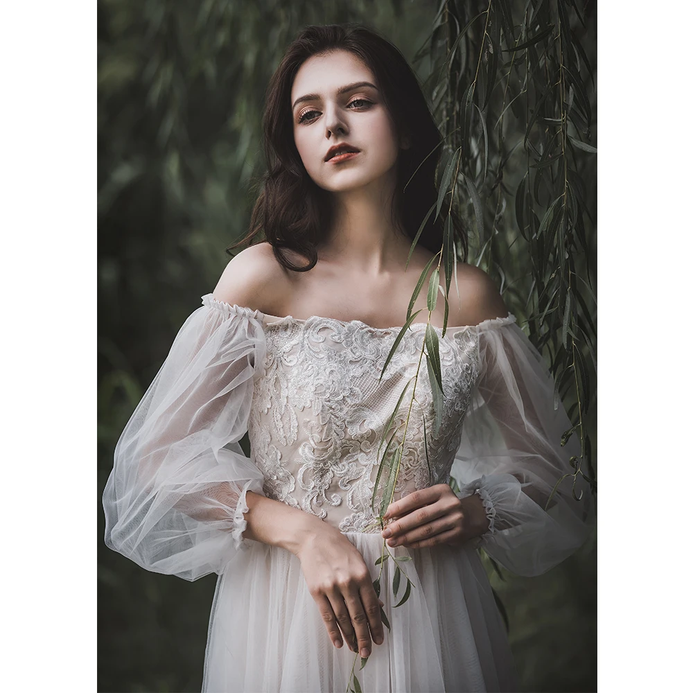 Luxury Boat Neck Sequin Beading Lace Vestidos De Novia Fairy Tulle Off The Shoulder Maxi Wedding Dresses Marriage Bridal Gowns | Свадьбы и
