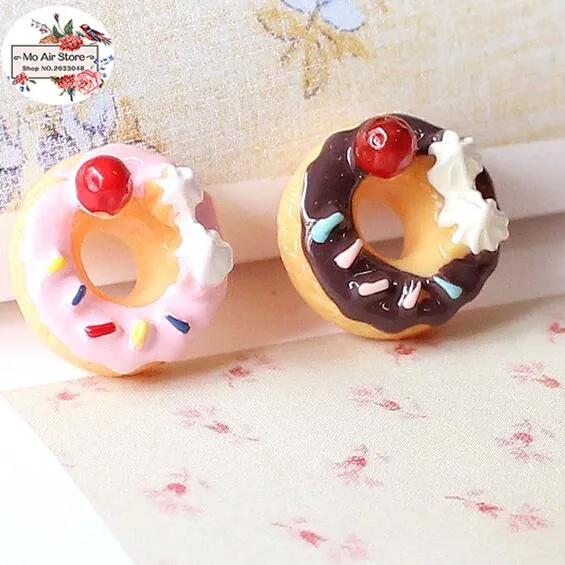 strawberry donut 10PCS 15mm Resin Flatback Cabochon Miniature Food Art Supply Decoration Charm | Дом и сад