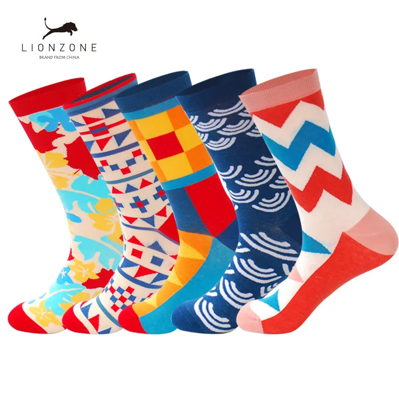 Новые весенние мужские цветные хлопковые полосатые носки с многогранными
