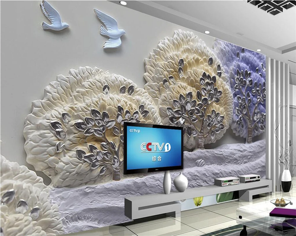 3d обои на заказ домашний декоративный Фотофон с рельефным рисунком 3D деревья