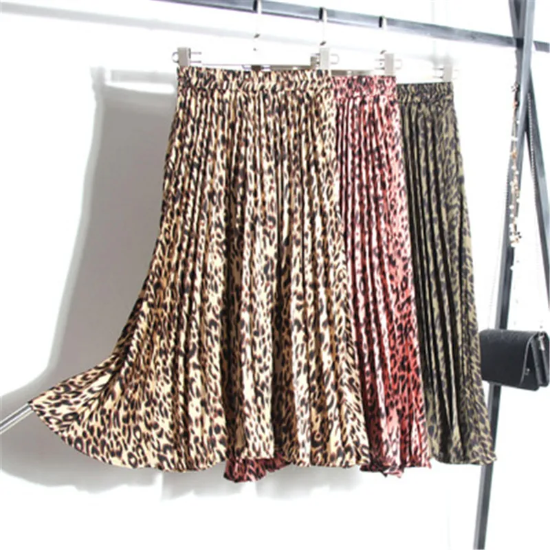 2018 осенне зимняя плиссированная юбка с леопардовым принтом Женская длинная