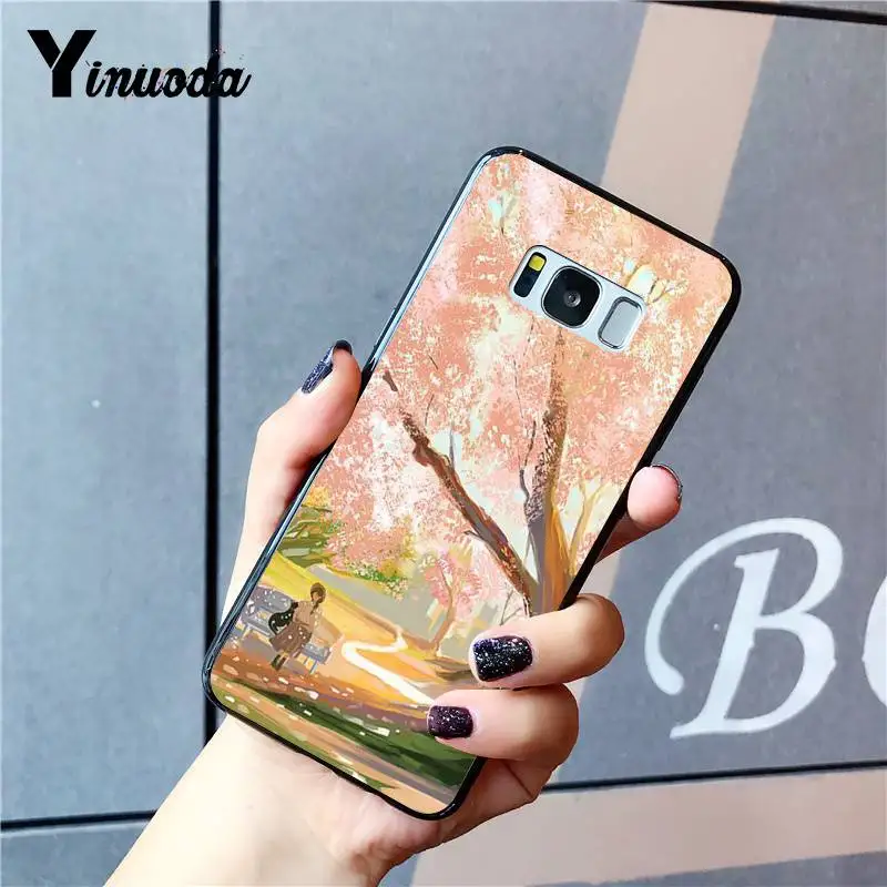 Yinuoda Kawaii японские розовые цветы Мягкий силиконовый черный чехол для телефона Samsung