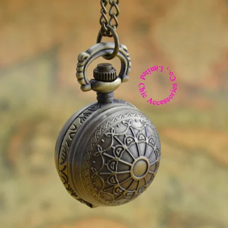 

wholesale buyer price good quality fashion new bronze antique church roof ball ball pocket watch necklace with chain