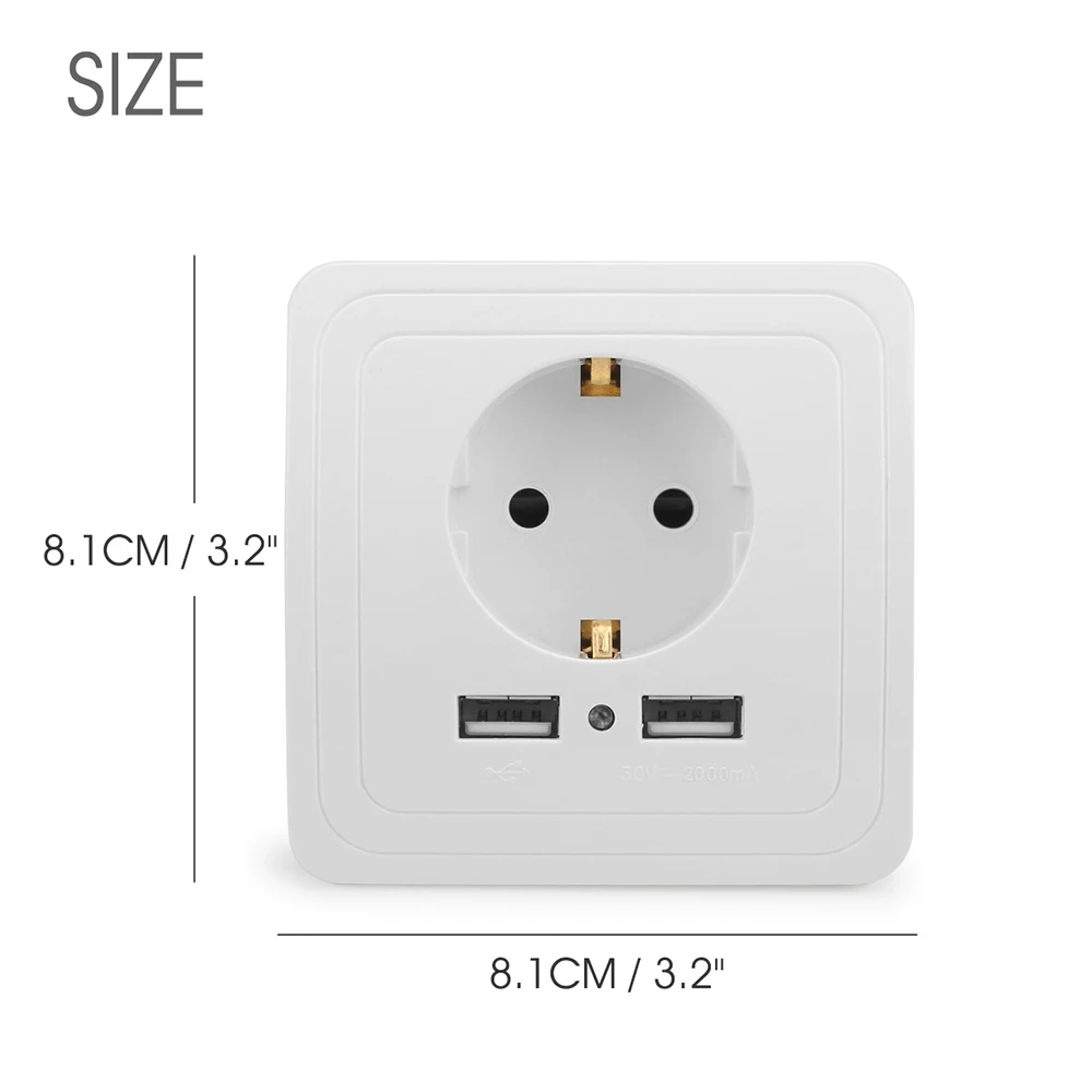 16A Dual USB настенная розетка штепсельная вилка европейского стандарта для дома