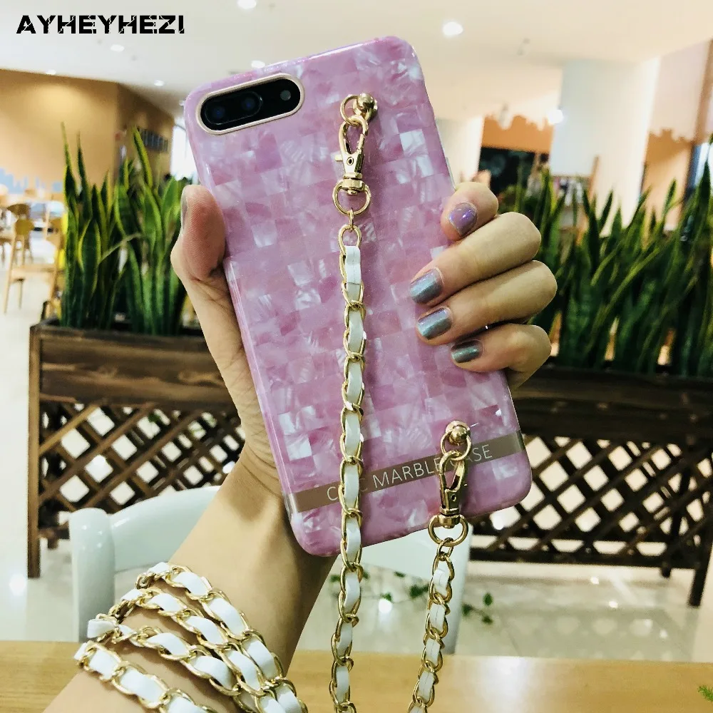 Instafashion Glossy Soft Marble Cell Phone Back Cover for IPhone XS X 6S 6 8 7 Plus Case Crossbody with Long Strap Lanyard | Мобильные