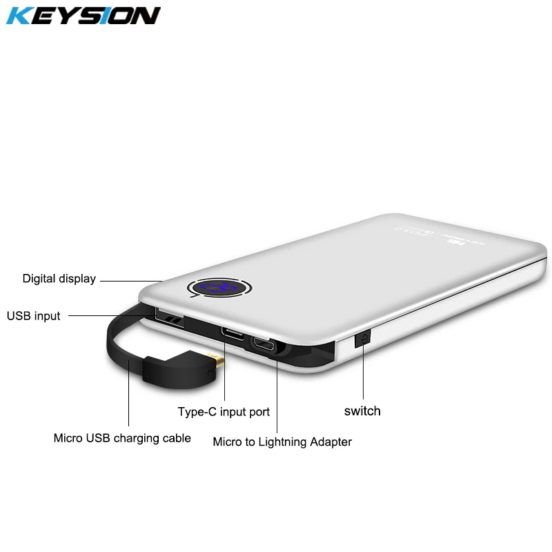 KEYSION 8000mAh 29 6 WH Type C PD Быстрая зарядка Power Bank 18W 3 портовый QC3.0 внешний аккумулятор для