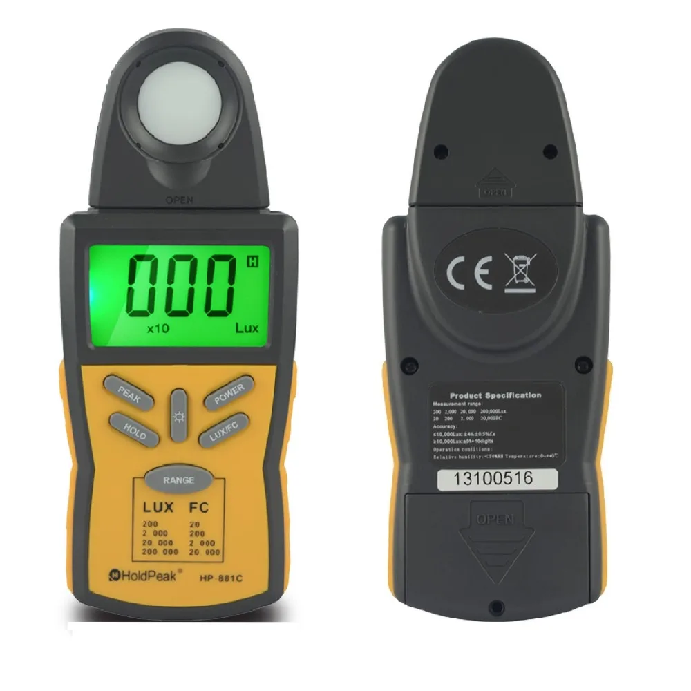 HoldPeak HP 881C 1 до 200000 лк метр Digital Light Meter со съемной Фото детектор цифровой фотометр