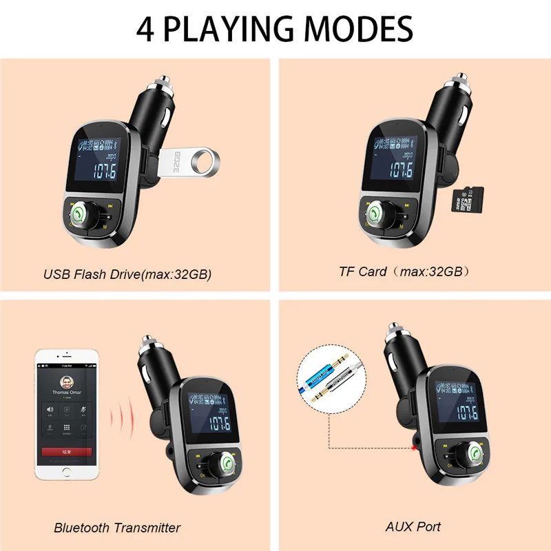 Беспроводной bluetooth Автомобильный fm-трансмиттер Aux Mp3 плеер автомобиля Hands-free