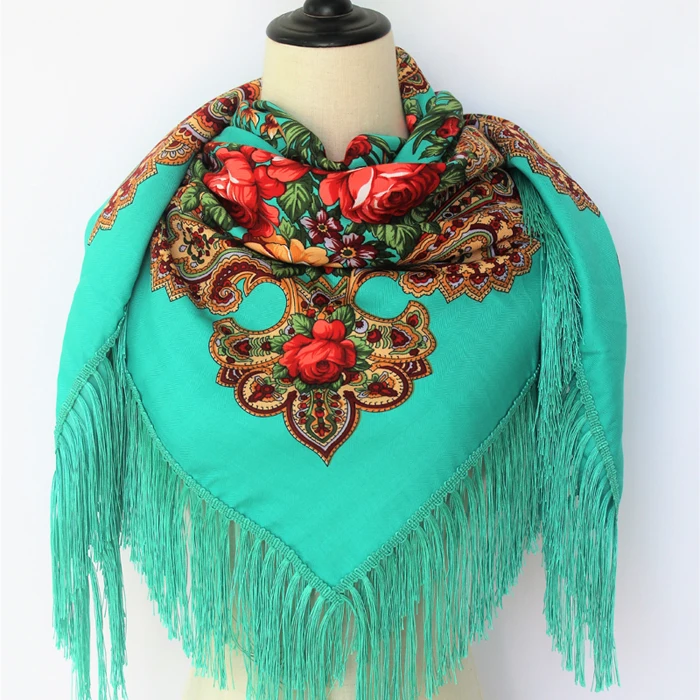 Luxury Brand Winter Russian Fringe Big Scarves Floral Printed Scarf Shawl Gift Cotton Lady Warm Square Wrap Sunshade Scarves