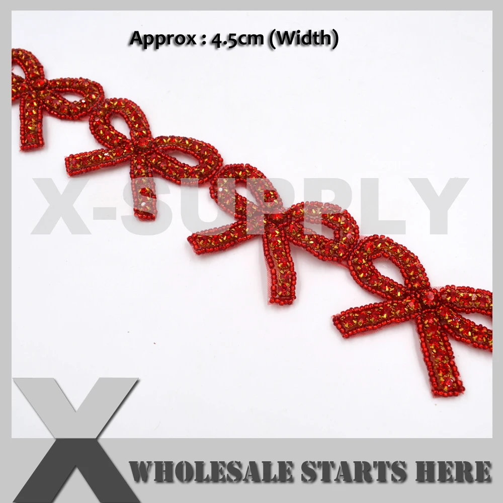 

Red Bow Rhinestone Applique Trimming for Headbands Hats Wedding Accessories