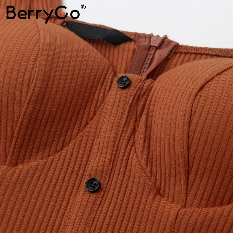 BerryGo Винтаж Кнопка bodycon Женщины платье с длинным рукавом Сексуальная молния