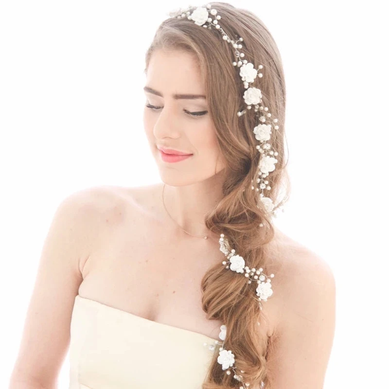 Cute Romantic Flower Pearls Bridal Headpiece Jewelry For Girls Crystal Crown Wedding Headbands Forehead Hair Accessories 2020 | Украшения и