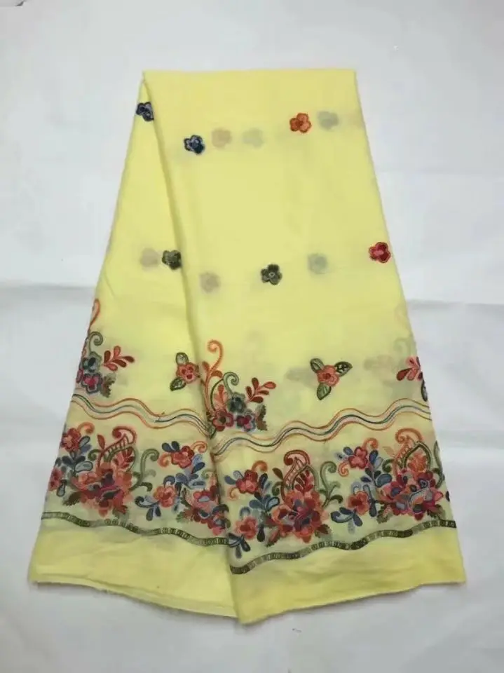 

5 Yards/pc New fashion yellow african cotton fabric and flower embroidery swiss voile lace for clothes JC10-7
