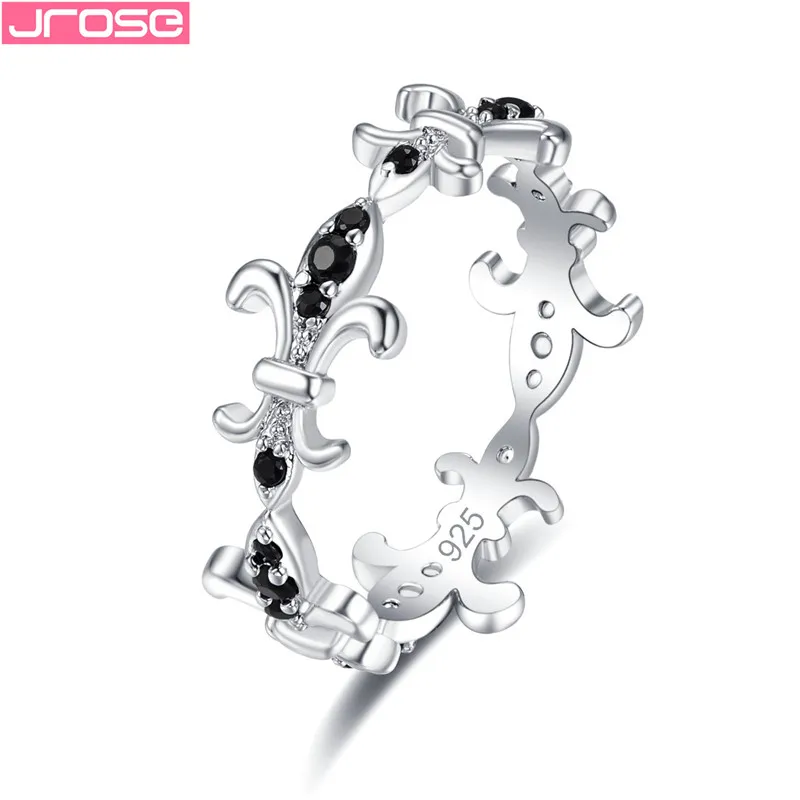 

JROSE Trendy Newest Design Rings For Women Charms Black Cubic Zircon Sterling Silver 925 Jewelry Wedding Engagement Party Gifts