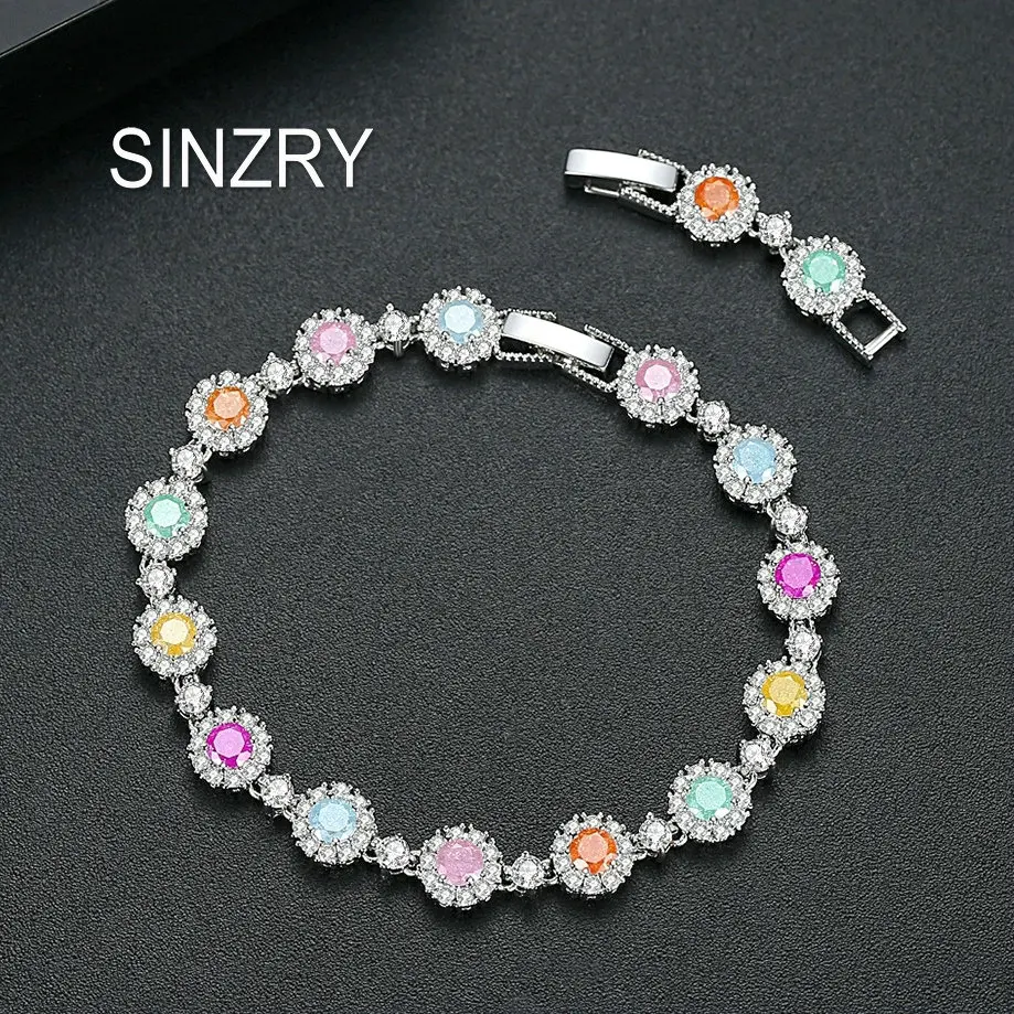

SINZRY new colorful cubic zirconia round Charm bracelets elegant brilliant CZ adjustable bracelet jewelry accessory gift girl