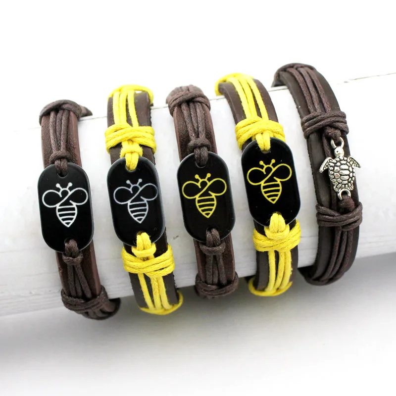 Модные мужские Браслеты Boho Bee Honeybee кожаный браслет с морской черепашкой для