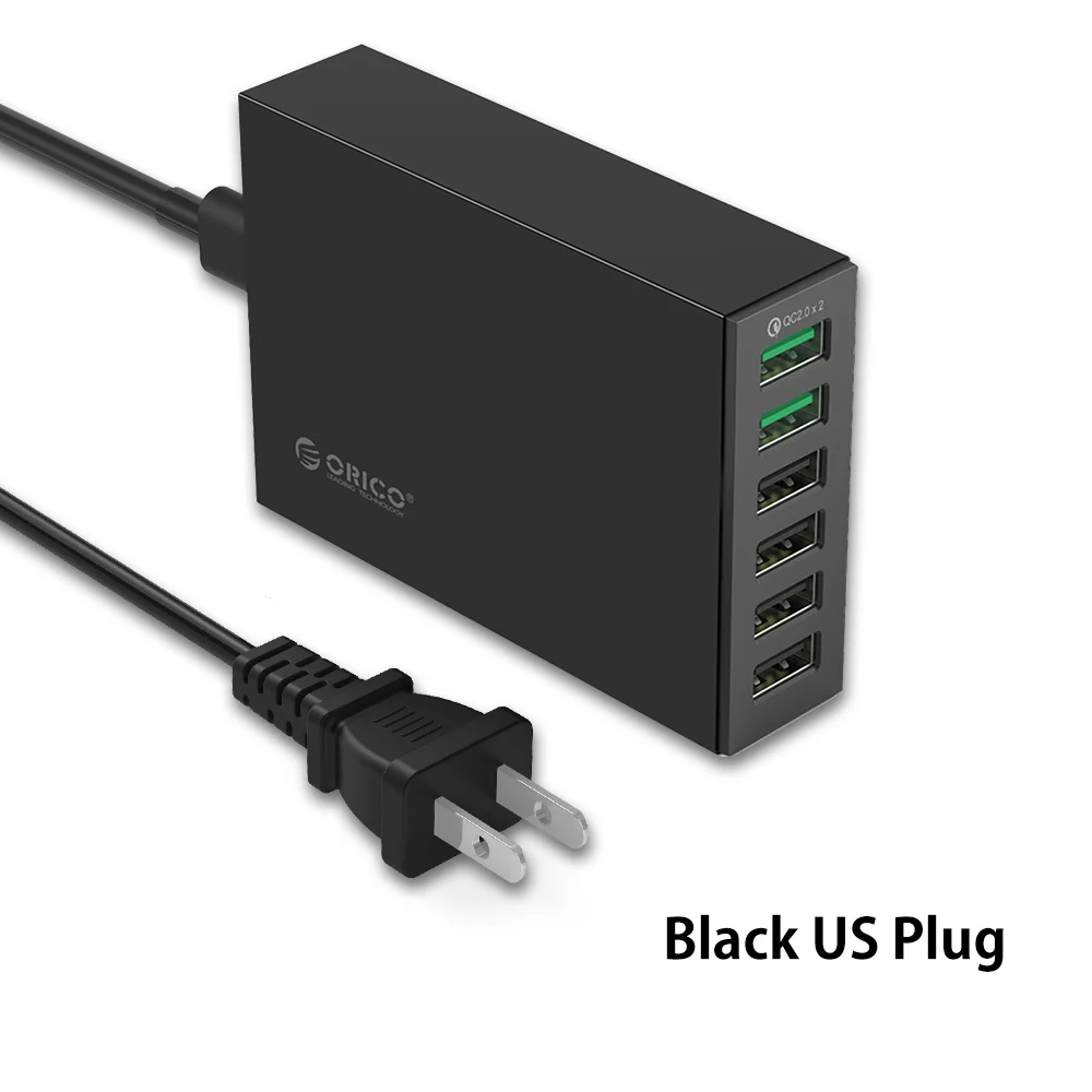 Black US ORICO QSL-6U, 6 портов, QC2.0, быстрое USB зарядное устройство для мобильного телефона, зарядное устройство для samsung, huawei, LG, Iphone, адаптер EU/US/UK/AU - Тип штекера: Black US
