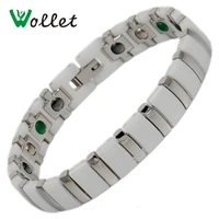 wollet jewelry women men bio magnetic white ceramic bracelet silver 316l stainless steel bangle