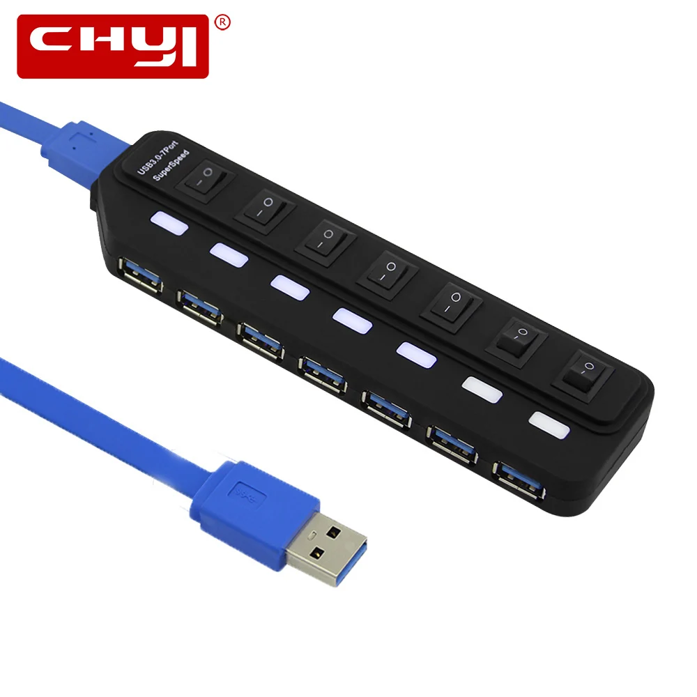 CHYI USB концентратор 3 0 высокая скорость 5 Гбит/с 7 портов с AU UK EU US адаптер питания