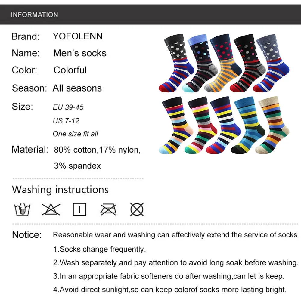 10 Pairs/lot Men's Colorful Striped Dot Combed Cotton Socks Funny Multi Set Dress Casual Crew Socks Happy Skateboard Socks