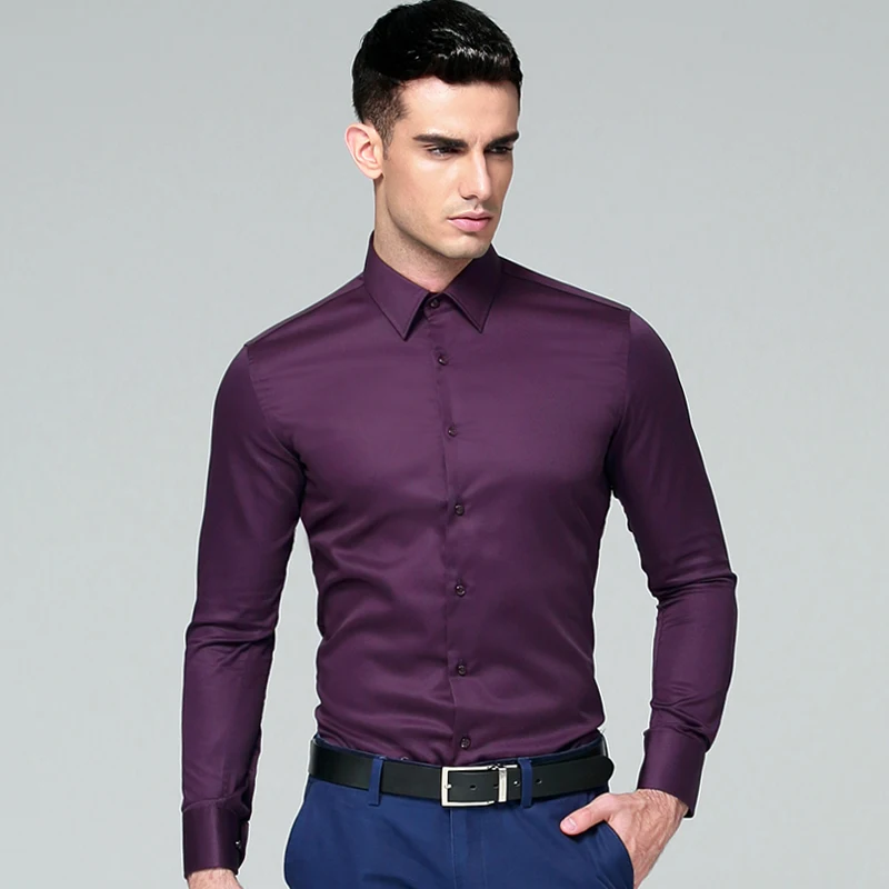 Мужская хлопковая рубашка с длинным рукавом повседневная однотонная