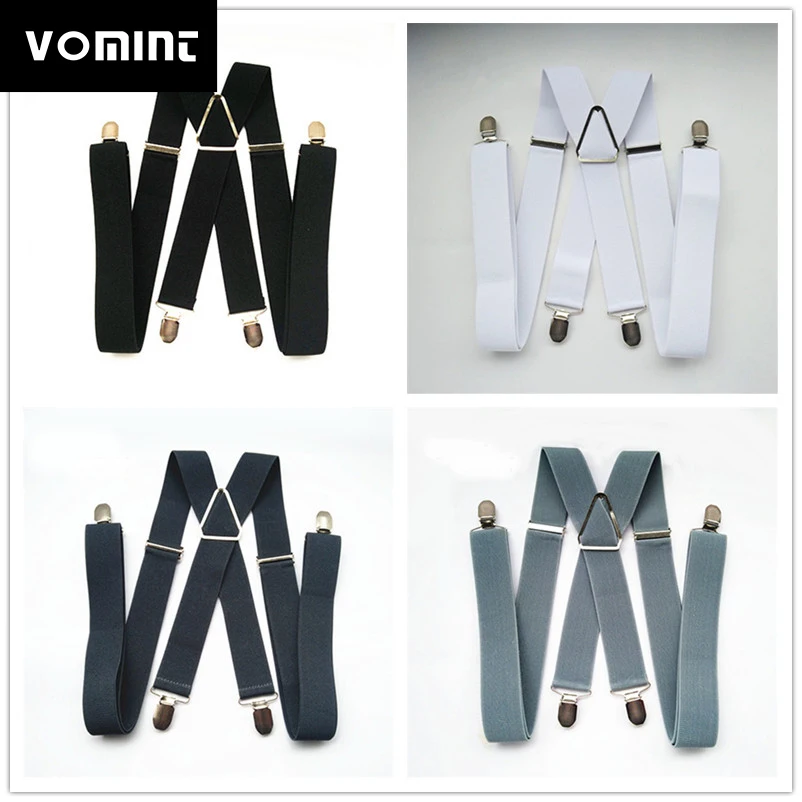 Vomint, одноцветные подтяжки унисекс для взрослых, мужские, XL, большой размер, 3,5, ширина, 4 зажимы подвески, регулируемые эластичные женские подтяжки X Back