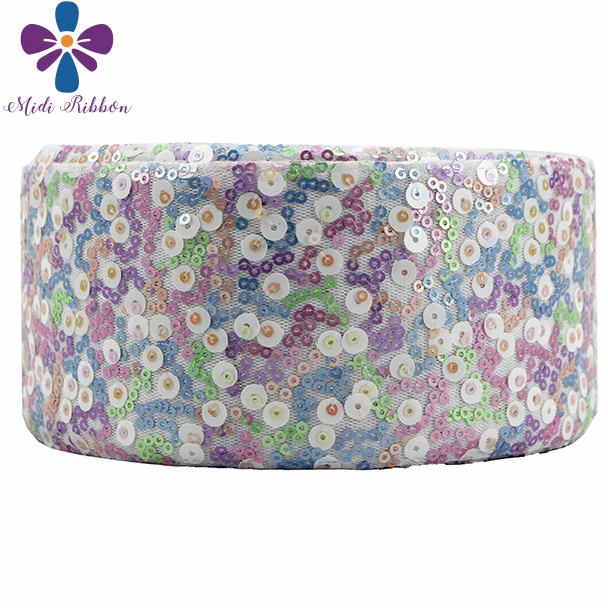 3"75mm Shiny Cutting Sequin Ribbon Colorful Aqua Pink Purple DIY Wedding Party Decor Hair Bowknows Making 25yards/roll