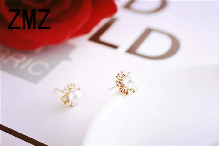 ZMZ 2019 Милая Снежинка с жемчугом Золотая Сережка гвоздик/Посеребренная жемчужина