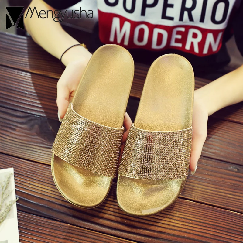 Женские тапочки высокого качества осень кристаллами и заклепками Сандалии