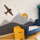 3d Мультяшные горы солнце самолет обои фрески 3d фото роспись для детской комнаты диван детский сад 3d Мультяшные настенные бумажные наклейки