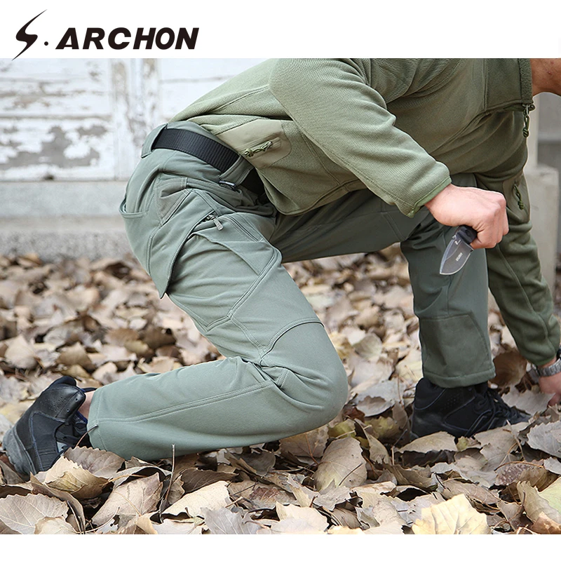 S.ARCHON Shark Skin мягкие водонепроницаемые военные штаны мужские зимние теплые