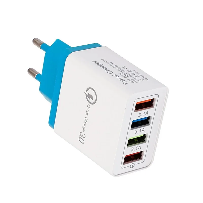 4 usb порта зарядное устройство для быстрой зарядки 3,0 для Redmi Note 5A 4X huawei/samsung Fast Chager адаптер Универсальное дорожное настенное зарядное устройство EU - Тип штекера: sky blue