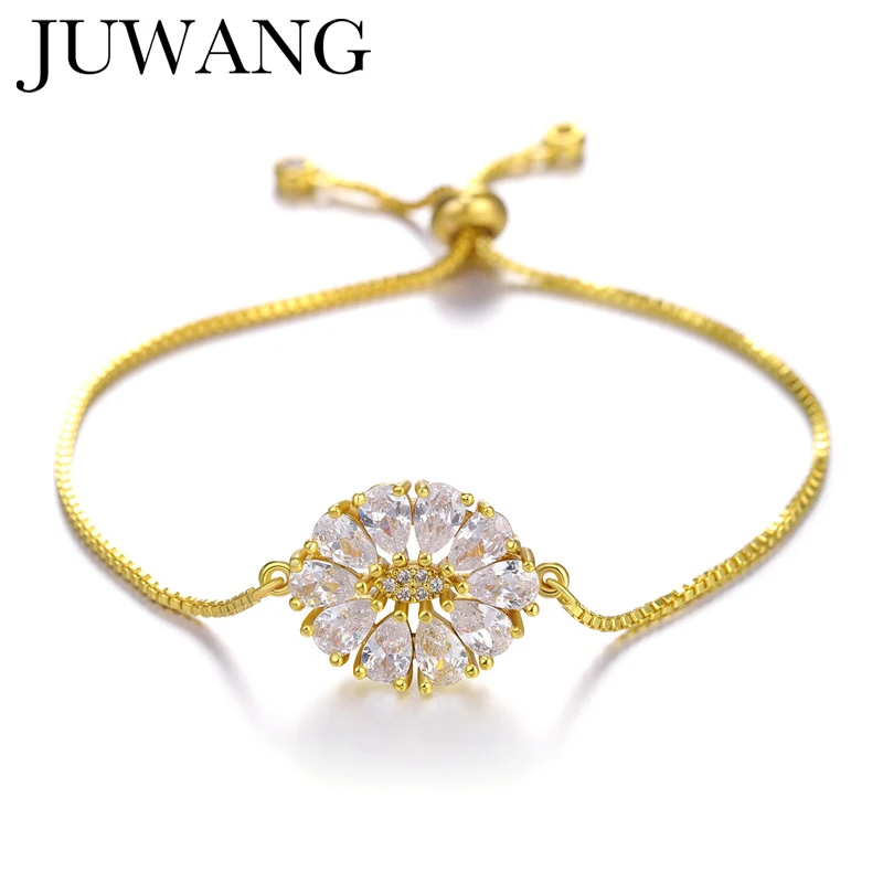 

Cubic Zirconia Crystal Bracelets/Bangle for woman flower inlaid Zirconia bracelet retractable adjustable fashion jewelry puls