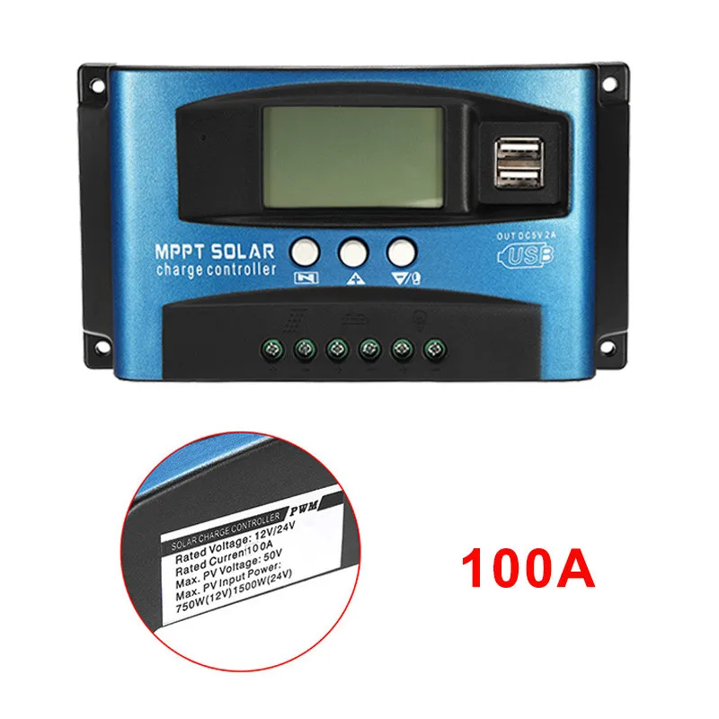 100A 30/40/50/60/100A MPPT Контроллер заряда для фотоэлектрических систем, два USB выхода, ЖК-дисплей Дисплей 12V 24V авто светодиодный фонарь на солнечной батарее Панель Зарядное устройство регулятор с нагрузкой - Цвет: 100A