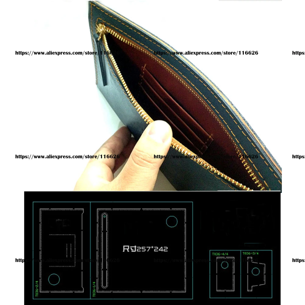 DIY кожа ремесла Женщины молния внутренний карман простой мешок высечки шаблон