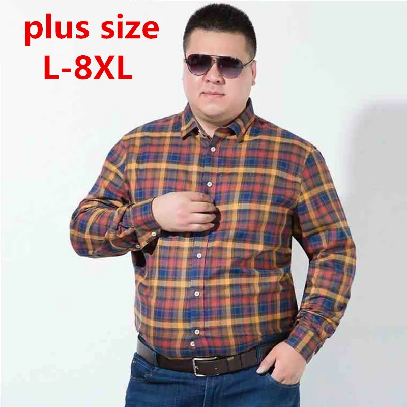 Большие размеры 8XL 7XL Для мужчин Рубашки в клетку Camisas Новое поступление 2017 года