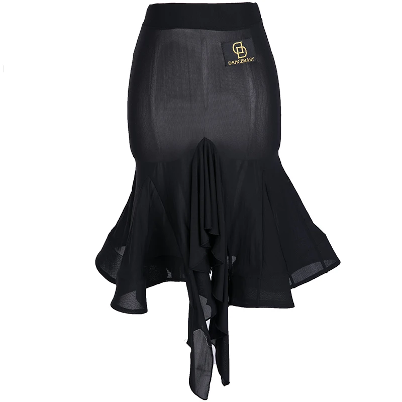 Black Skirt Новинка, Женская юбка для латинских танцев, 3 цвета, юбка в виде листа лотоса, Дамское Платье для танго, бальных танцев, сальсы, тренировочные костюмы, платье для латинских танцев BL1344 - Цвет: Black Skirt