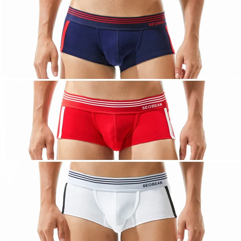 Dark blue Red White 3 шт./лот, фирменное нижнее белье, мужские боксеры, u-образные сексуальные трусы, хлопковые трусы, мужские боксеры шорты, трусы с низкой талией, размер M-XXL - Цвет: Dark blue Red White